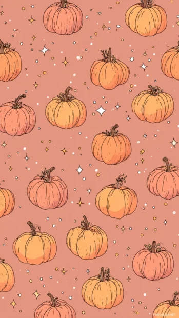 Repeating cute pumpkin shapes with tiny stars and sparkles in a dreamy fall color palette.