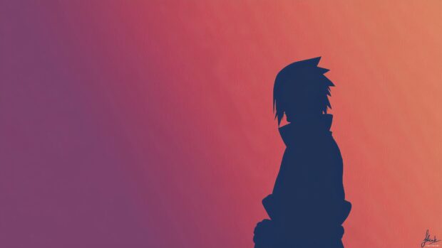 Sasuke desktop backgrounds, A minimalistic and clean design showcasing Sasuke iconic silhouette against a gradient background.
