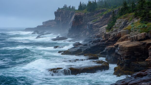 Scenic backgrounds of majestic cliffs meeting the turbulent ocean waves.