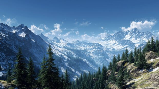 Scenic mountain landscape under a crystal clear sky, high definition 3D backgrounds.