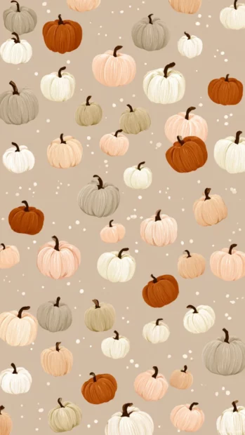 Seamless pattern of tiny cute pumpkins in cream, blush, and tan shades for iPhone screen.