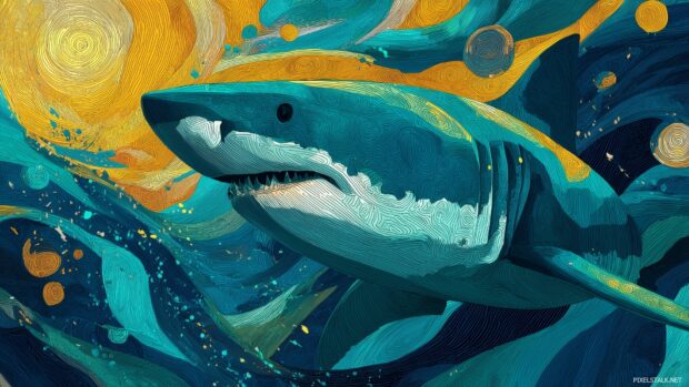 Shark background hd filled with dynamic colors and abstract patterns that evoke the ocean's energy.