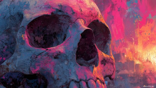 Skull themed wallpapers hd free download featuring themes of mortality against vivid backdrops.