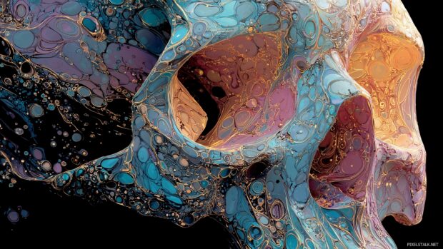 Skull wallpapers hd free download featuring an abstract interpretation with swirling patterns.