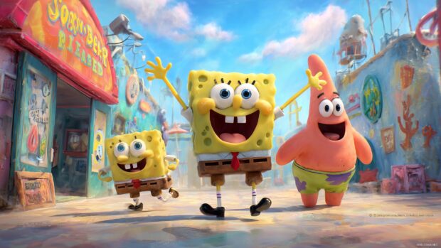 Spongebob Character Backgrounds, A delightful moment of Spongebob and friends playing together at the Krusty Krab.