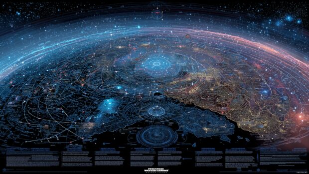 Star Wars Galaxy Wallpapers, An intricate map of the Star Wars galaxy with planets and routes clearly marked.