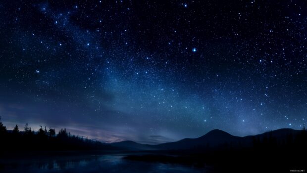 Starry backgrounds, A serene night sky awash with countless twinkling stars above a tranquil landscape.