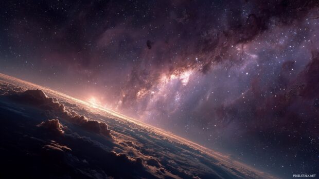 Stunning laptop wallpapers illustrating a cosmic scene with planets and nebulae.