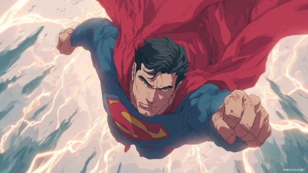 Superman wallpaper, A vibrant and dynamic depiction of Superman soaring through the skies, filled with action and energy.