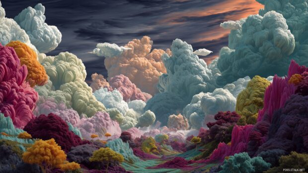 Surreal desktop art, Enigmatic landscapes blending fantasy and reality with vivid colors and forms.