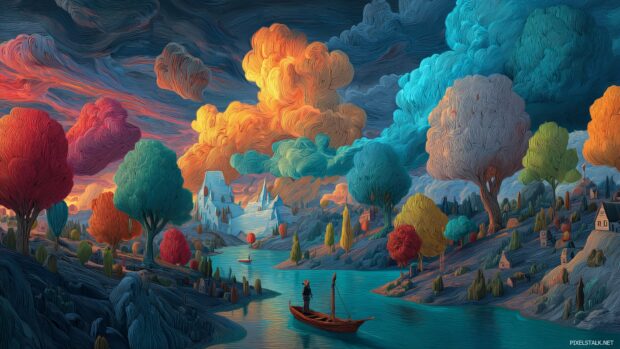 Surreal desktop art, Landscapes where reality bends and blends with vibrant colors and whimsical forms.