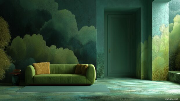 Surreal dreamscape in green hues featuring abstract green wallpapers hd.