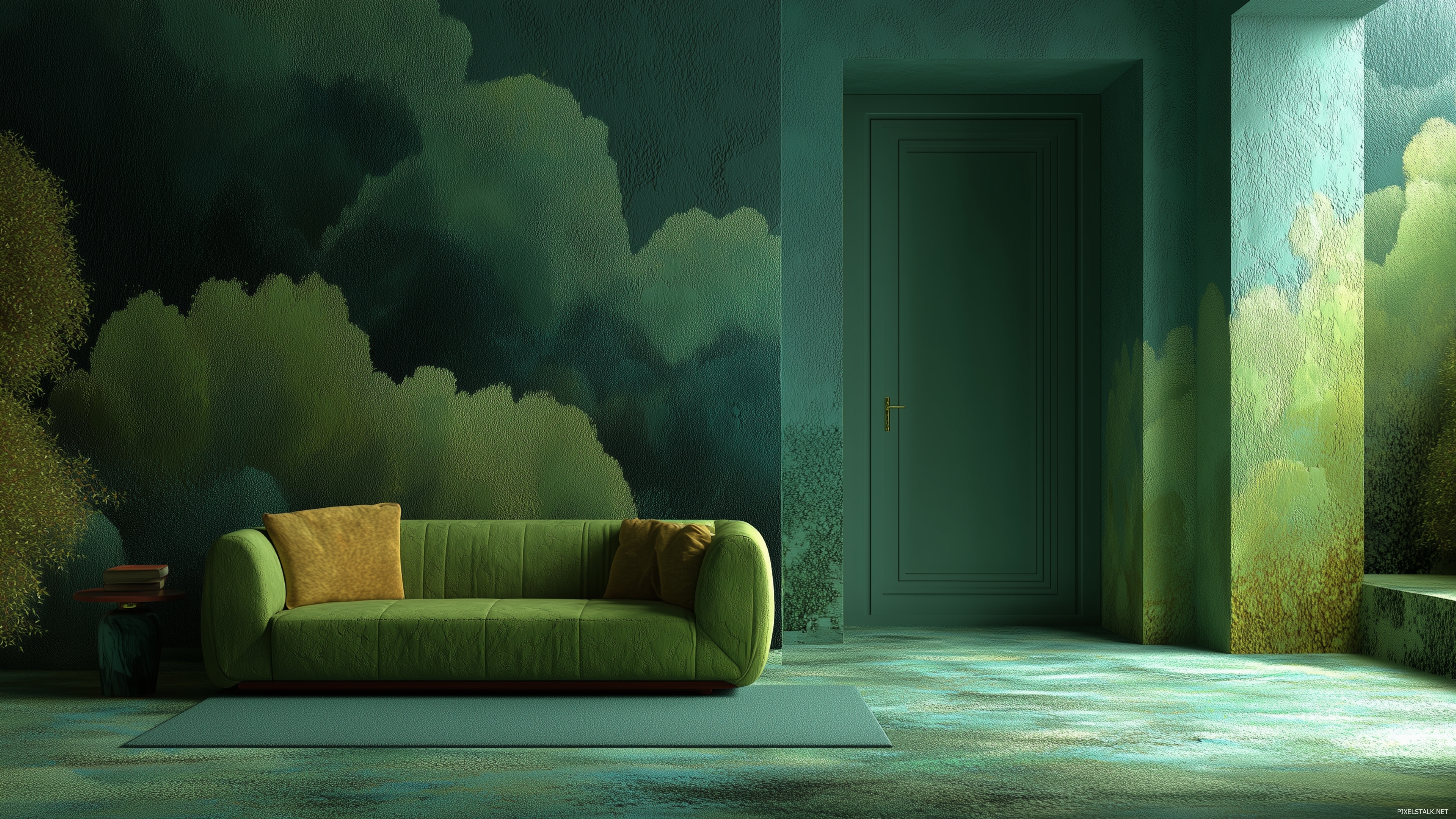 Surreal dreamscape in green hues featuring abstract green wallpa.