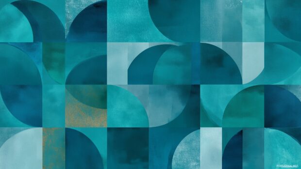 Teal wallpaper downloads, A vibrant geometric pattern in varying shades of teal, fresh and contemporary.