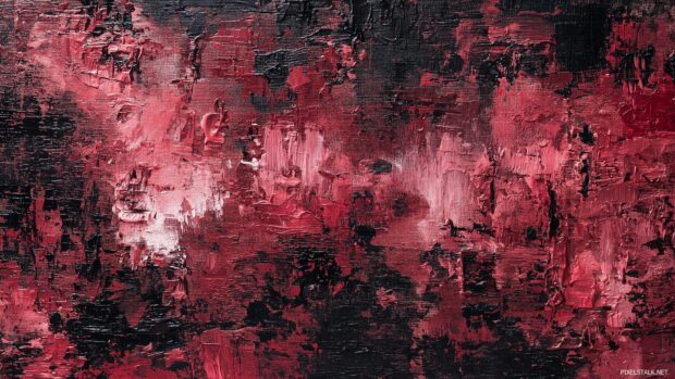 Textured red and black art, A rich tapestry of dark and light reds interspersed with black brushes, creating depth and intrigue.