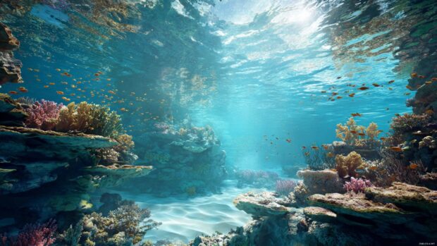 Tranquil Underwater Wallpaper depicting a peaceful ocean scenery.