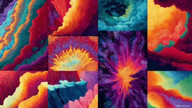 Trippy aesthetic wallpapers computer, A mind bending array of colors bursting into a visual symphony of abstract forms.