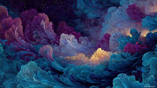 Trippy aesthetic wallpapers computer, An ocean of swirling colors and intricate patterns, inviting the viewer to dive into a dream.
