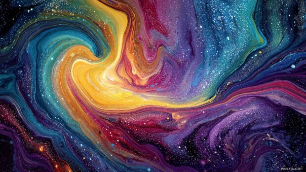 Trippy wallpapers computer, A swirling galaxy of vibrant colors merging into abstract patterns.