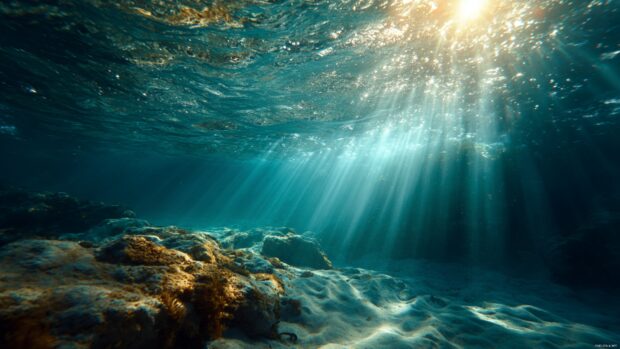 Underwater Wallpaper Ocean scene with sunbeams filtering through the water.