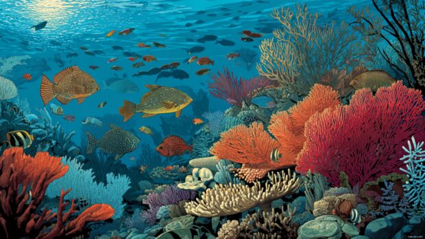 Underwater Wallpaper featuring vivid corals and diverse marine life.