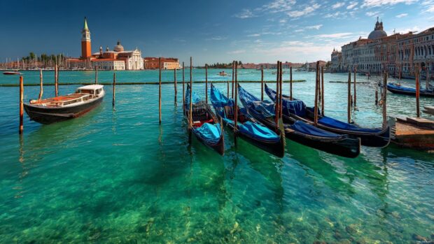 Venice Italy Wallpapers with Boats floating serenely on emerald waters.
