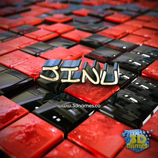 Vibrant Jinu 3D Name Wallpaper with Red and Black Tiles.