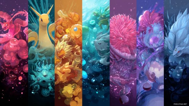 Vibrant Pokémon themed wallpapers celebrating different Pokémon types in HD.