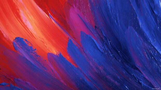 Vibrant blue and red backgrounds, A radiant display of bright blue melding into fiery red with energetic brushstrokes.