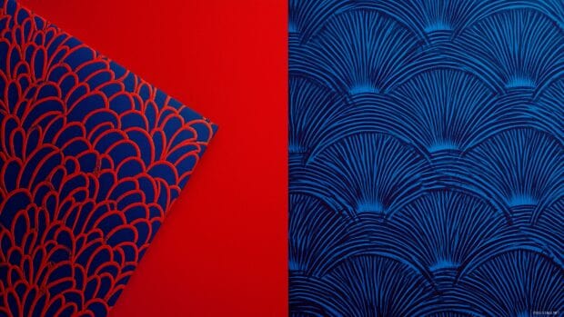 Vibrant blue and red backgrounds, A striking contrast of vivid blue and deep red patterns with a modern twist.