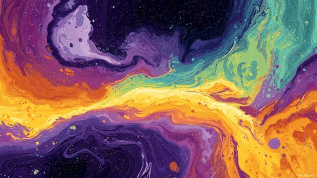 Vibrant computer wallpapers, Bold colors swirling together in a cosmic dance across a digital canvas.