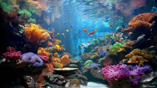 Vibrant coral reefs surrounding a peaceful fish tank wallpapers hd.
