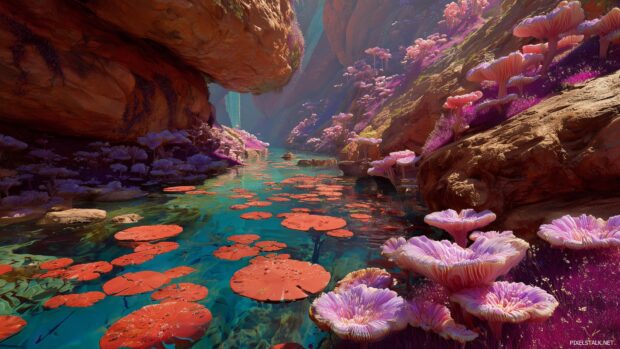 Vivid 3D background images combining realism and fantasy elements.