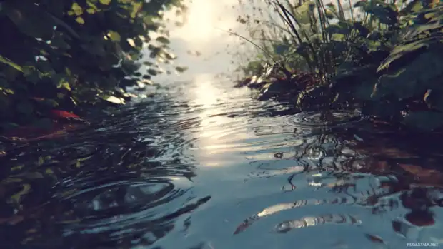 Wallpaper engine animated scene with rippling water reflection under sunlight.