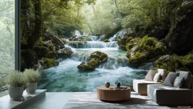 Waterfall and river wallpaper that blends movement and serenity.