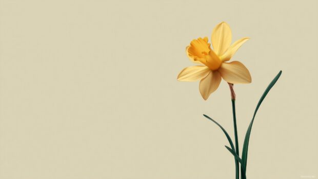 Yellow daffodil wallpaper, A minimalistic design featuring a single stem of a daffodil against a soft background, highlighting its elegance and beauty.