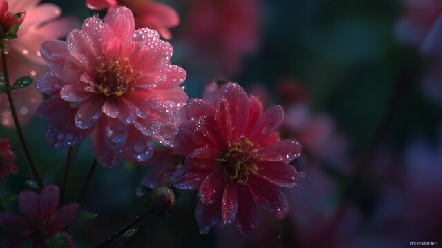 1920x1080 HD wallpaper flowers, a close up of dew kissed petals in a radiant summer garden.