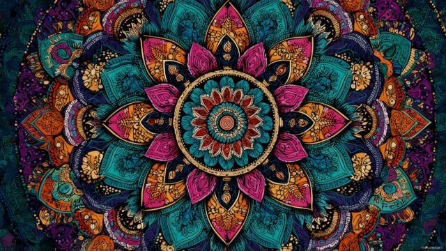 2560 X 1440 Desktop HD Wallpaper Free Download, An Intricate Mandala Design Filled With Rich Colors And Patterns, Captivating And Beautiful