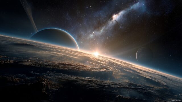 2560 X 1440 HD Wallpaper, A Breathtaking View Of Outer Space With Planets And Stars, Showcasing The Vastness Of The Universe
