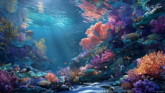 2560 X 1440 HD Wallpaper For PC, A Stunning Underwater Scene With Colorful Coral Reefs And Various Marine Life, Intricate Details