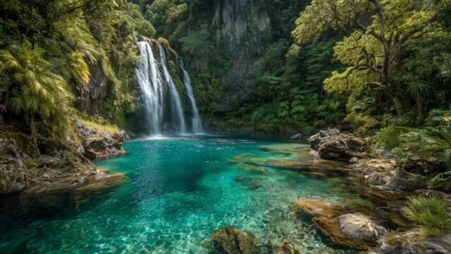 2560 X 1440 Wallpaper HD For PC, A Majestic Waterfall Cascading Into A Crystal Clear Pool Surrounded By Lush Vegetation