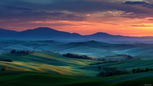 2560 X 1440 Wallpaper For Mac, A Peaceful Countryside Scene With Rolling Hills And A Sunset Sky, Serene And Inviting