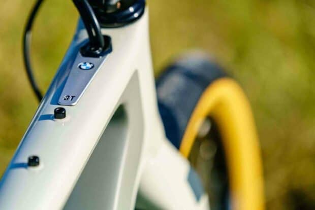 A close up of a 3T bike showing the frame and a yellow tire in the background, HD Desktop Wallpaper