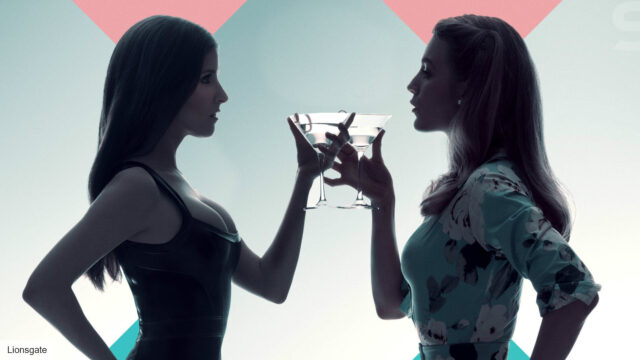 A Simple Favor Movie Wallpaper Two Women Toasting In Profile