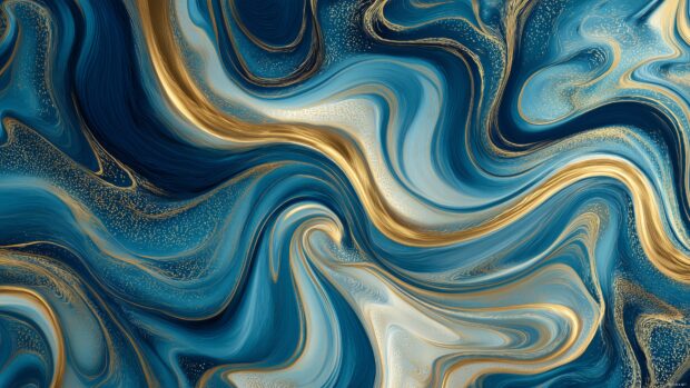 Abstract Desktop Backgrounds, swirling shades of blue and gold creating a dynamic flow of shapes and patterns.