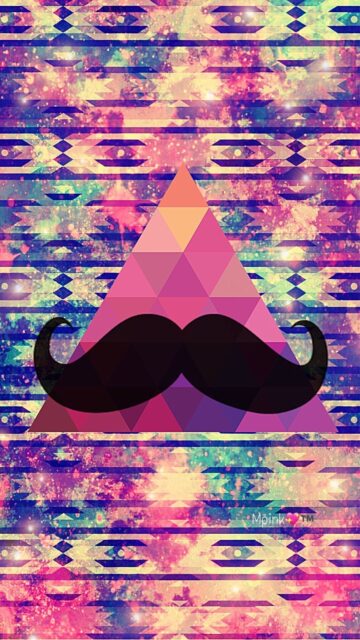 Abstract Geometric Mustache Wallpaper with Vibrant Pink and Purple Background