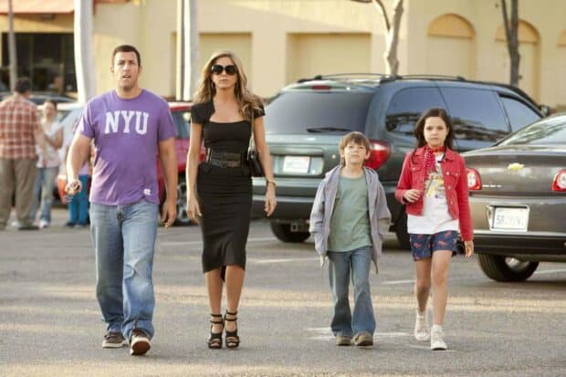 Adam Sandler and his family walking in a parking lot on a sunny day, 2K Desktop Wallpaper