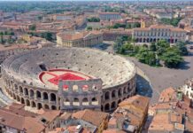 Aerial View Of Arena Di Verona In Historic Cityscape Wallpaper