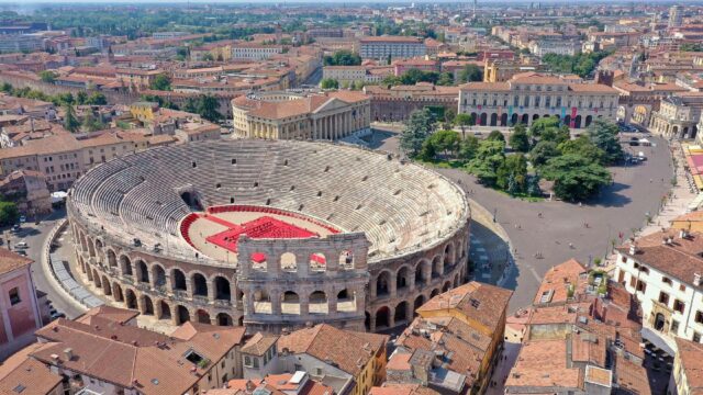 Aerial View Of Arena Di Verona In Historic Cityscape Wallpaper