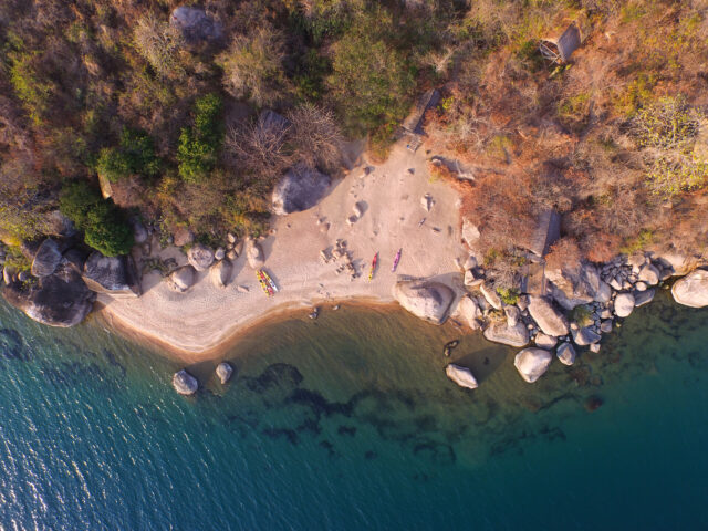 Aerial View Of Lake Malawi Serene Beach Landscape